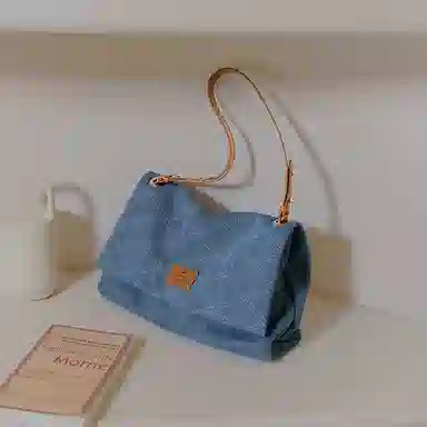 妙迪 时尚潮流百搭复古简约休闲软袋托特包 织物 单肩斜挎包 常规 女款 牛仔蓝