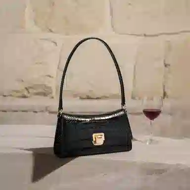 妙迪 高级质感百搭通勤时尚鳄鱼纹高质感优雅气质腋下法棍包派对聚会 牛皮 单肩斜挎包 女款 子夜黑