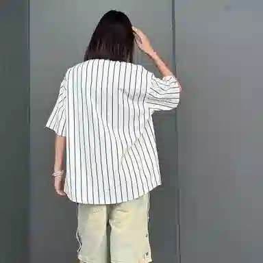 星际者 简约翻领单排扣短袖衬衣直筒宽松垂感长裤衬衫套装 男女同款