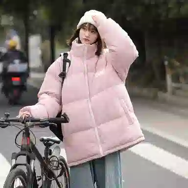 星际者 美式复古学院风华夫格立领基础款保暖宽松休闲潮牌百搭面包服棉服 男女同款