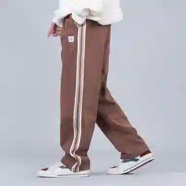 星际者 品牌标志拼接条纹直筒运动休闲裤 男女同款