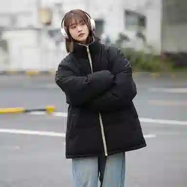 星际者 美式复古学院风华夫格立领基础款保暖宽松休闲潮牌百搭面包服棉服 男女同款