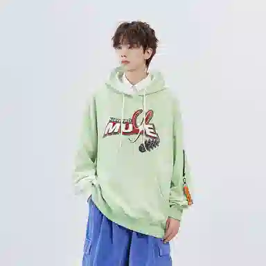 星际者 拼接撞色字母印花宽松连帽卫衣 男女同款