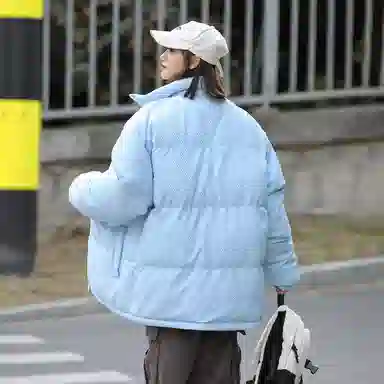 星际者 美式复古学院风华夫格立领基础款保暖宽松休闲潮牌百搭面包服棉服 男女同款