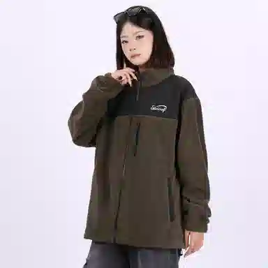星际者 撞色拼接简约户外美式山系防风保暖休闲摇粒绒抓绒夹克外套 男女同款