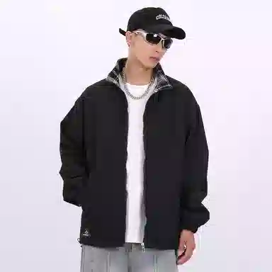 星际者 双面穿美式嘻哈街头撞色高街品牌贴标宽松立领户外登山休闲飞行员教练夹克外套 男女同款