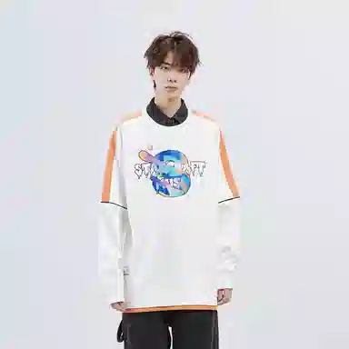 星际者 字母印花撞色拼接休闲圆领卫衣 男女同款