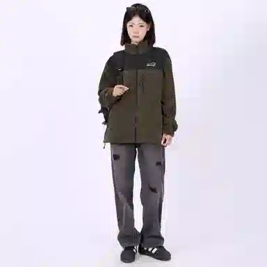 星际者 撞色拼接简约户外美式山系防风保暖休闲摇粒绒抓绒夹克外套 男女同款