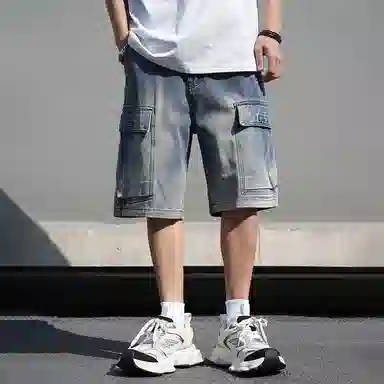 星际者 美式基础款山系纯色中腰宽松多口袋透气直筒休闲五分工装短裤 男女同款