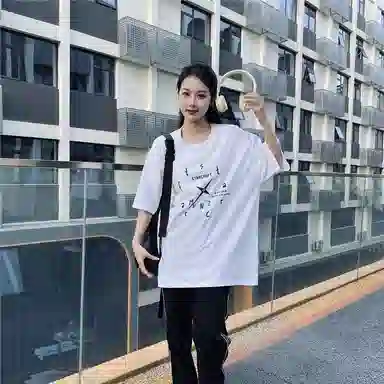 星际者 基础款创意时钟字母印花短袖潮牌中腰系带短裤休闲运动套装 男女同款