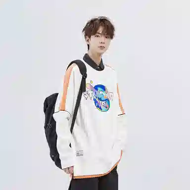 星际者 字母印花撞色拼接休闲圆领卫衣 男女同款