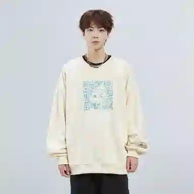 星际者 二维码章鱼图案字母印花休闲卫衣 男女同款 加绒加厚可选