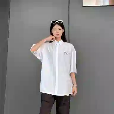 星际者 基础款简约纯色五分袖衬衫休闲宽松直筒垂感长裤衬衫套装 男女同款