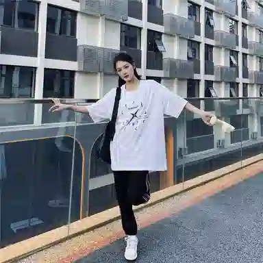 星际者 基础款创意时钟字母印花短袖潮牌中腰系带短裤休闲运动套装 男女同款