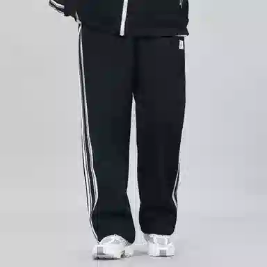 星际者 品牌标志拼接条纹直筒运动休闲裤 男女同款