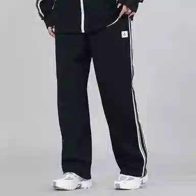 星际者 品牌标志拼接条纹直筒运动休闲裤 男女同款