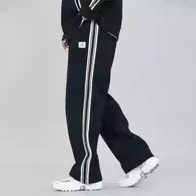 星际者 品牌标志拼接条纹直筒运动休闲裤 男女同款