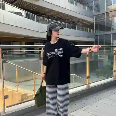 星际者 基础款纯色品牌字母印花短袖潮牌中腰系带五分裤休闲运动套装 男女同款