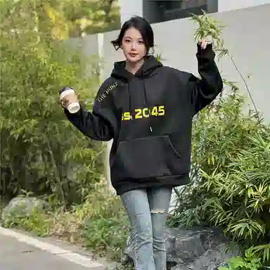 星际者 字母数字印花休闲宽松连帽套头卫衣 男女同款 加绒加厚可选