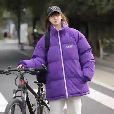 星际者 美式复古学院风华夫格立领基础款保暖宽松休闲潮牌百搭面包服棉服 男女同款