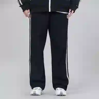 星际者 品牌标志拼接条纹直筒运动休闲裤 男女同款