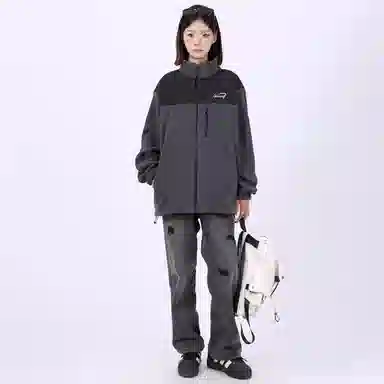星际者 撞色拼接简约户外美式山系防风保暖休闲摇粒绒抓绒夹克外套 男女同款