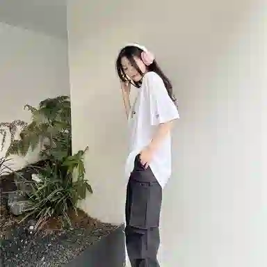 星际者 简约纯色短袖上衣工装裤情侣休闲运动套装 男女同款