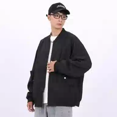 星际者 纯色山系户外品牌贴标棒球领宽松落肩飞行工装拉链百搭休闲夹克外套 男女同款