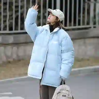 星际者 美式复古学院风华夫格立领基础款保暖宽松休闲潮牌百搭面包服棉服 男女同款