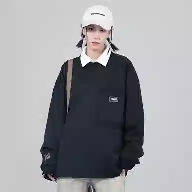 星际者 休闲宽松纯色拼接口袋圆领卫衣 男女同款