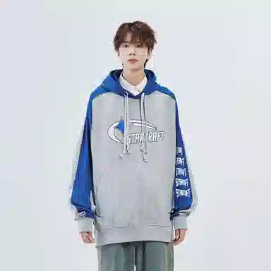 星际者 字母印花双抽绳拼接撞色休闲连帽卫衣 男女同款