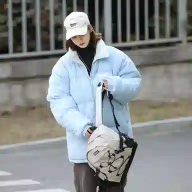 星际者 美式复古学院风华夫格立领基础款保暖宽松休闲潮牌百搭面包服棉服 男女同款