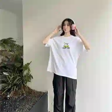 星际者 简约纯色短袖上衣工装裤情侣休闲运动套装 男女同款