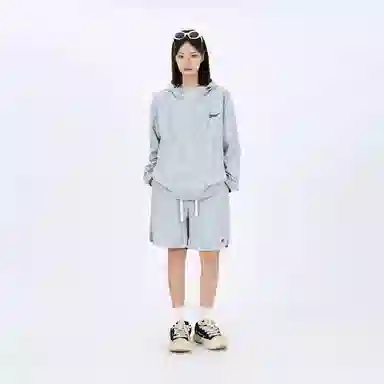 星际者 纯色字母印花连帽长袖卫衣中腰系带宽松五分休闲运动套装 男女同款