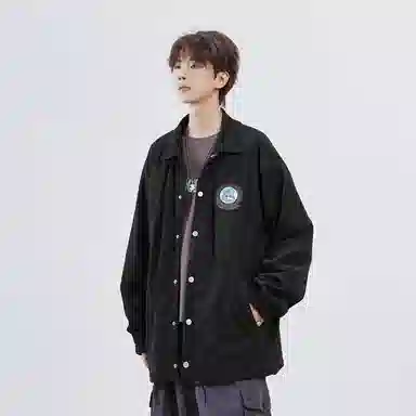 星际者 章鱼图案字母贴标单排扣休闲夹克 男女同款 黑色