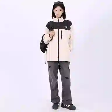 星际者 撞色拼接简约户外美式山系防风保暖休闲摇粒绒抓绒夹克外套 男女同款
