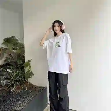 星际者 简约纯色短袖上衣工装裤情侣休闲运动套装 男女同款