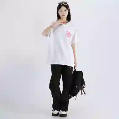 星际者 基础款简约套头字母印花短袖街头潮牌中性风中腰系带短裤休闲运动套装 男女同款