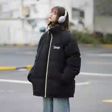 星际者 美式复古学院风华夫格立领基础款保暖宽松休闲潮牌百搭面包服棉服 男女同款