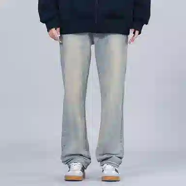 星际者 品牌标志复古水洗宽松休闲牛仔裤 男女同款