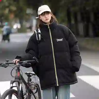星际者 美式复古学院风华夫格立领基础款保暖宽松休闲潮牌百搭面包服棉服 男女同款