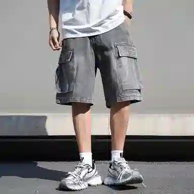 星际者 美式基础款山系纯色中腰宽松多口袋透气直筒休闲五分工装短裤 男女同款