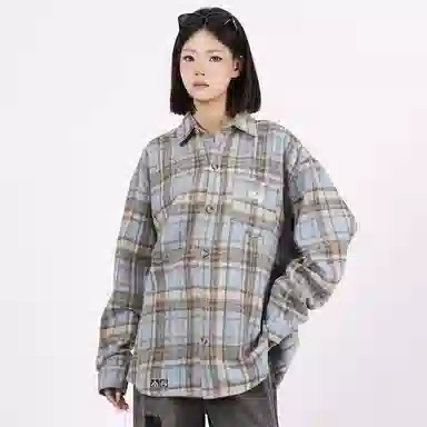 星际者 基础款美式高街简约复古毛呢格子宽松休闲透气百搭长袖小香风衬衫 男女同款