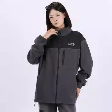 星际者 撞色拼接简约户外美式山系防风保暖休闲摇粒绒抓绒夹克外套 男女同款