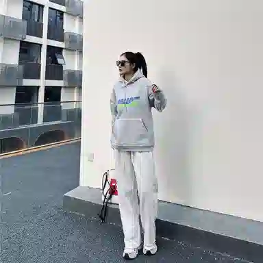 星际者 波浪字母印花宽松连帽休闲套头卫衣 男女同款 加绒加厚可选