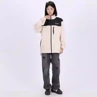 星际者 撞色拼接简约户外美式山系防风保暖休闲摇粒绒抓绒夹克外套 男女同款