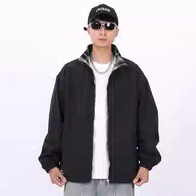 星际者 双面穿美式嘻哈街头撞色高街品牌贴标宽松立领户外登山休闲飞行员教练夹克外套 男女同款