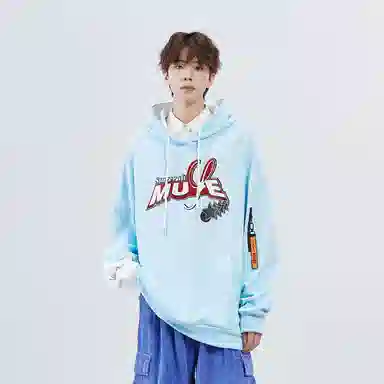 星际者 拼接撞色字母印花宽松连帽卫衣 男女同款