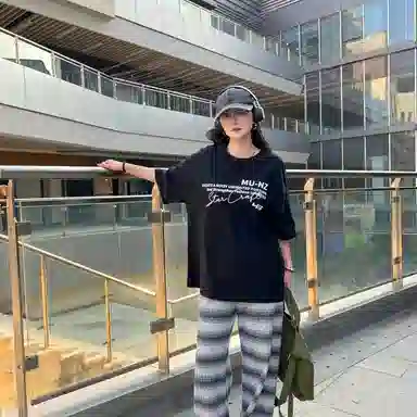 星际者 基础款纯色品牌字母印花短袖潮牌中腰系带五分裤休闲运动套装 男女同款