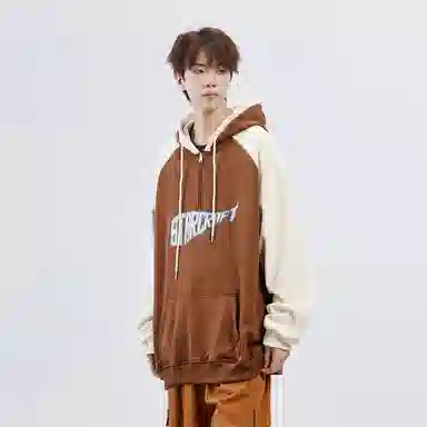 星际者 字母印花拼接撞色休闲卫衣 男女同款